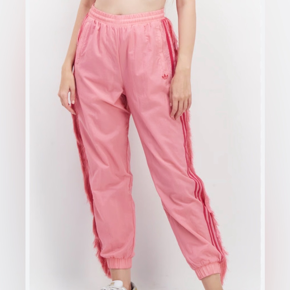 ADIDAS fringe pink 3 stripe track pants - size x-small